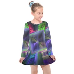 Perspective Technology Fractal Kids  Long Sleeve Dress by Wegoenart