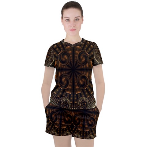 Fractal Circle Globes Geometric Women s Tee And Shorts Set by Wegoenart