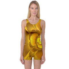 Fractal Yellow Flower Floral One Piece Boyleg Swimsuit by Wegoenart