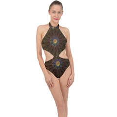 Fractal Golden Spiral Geometry Halter Side Cut Swimsuit by Wegoenart