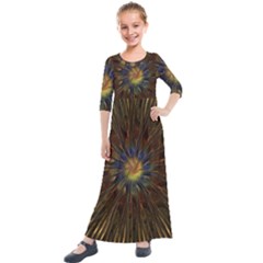 Fractal Golden Spiral Geometry Kids  Quarter Sleeve Maxi Dress by Wegoenart