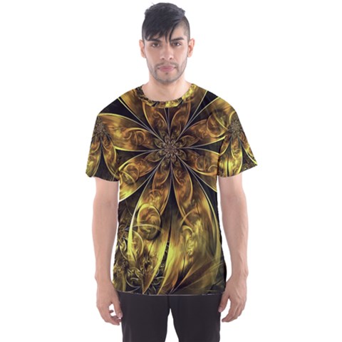 Fractal Floral Gold Golden Men s Sports Mesh Tee by Wegoenart