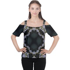 Fractal Aqua Silver Pattern Cutout Shoulder Tee