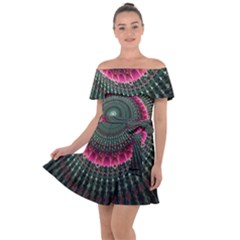 Fractal Circle Fantasy Texture Off Shoulder Velour Dress