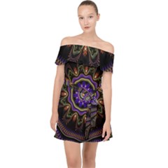 Fractal Vintage Colorful Decorative Off Shoulder Chiffon Dress