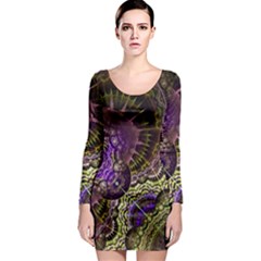 Abstract Fractal Art Design Long Sleeve Bodycon Dress by Wegoenart