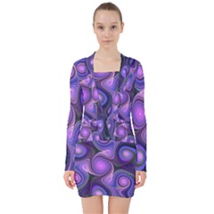 Abstract Pattern Fractal Wallpaper V-neck Bodycon Long Sleeve Dress by Wegoenart