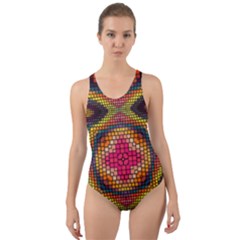 Kaleidoscope Art Pattern Ornament Cut-Out Back One Piece Swimsuit