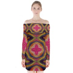 Kaleidoscope Art Pattern Ornament Long Sleeve Off Shoulder Dress