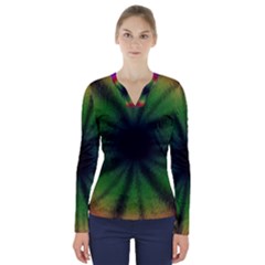 Sunflower Digital Flower Black Hole V-neck Long Sleeve Top by Wegoenart