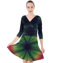 Sunflower Digital Flower Black Hole Quarter Sleeve Front Wrap Dress by Wegoenart