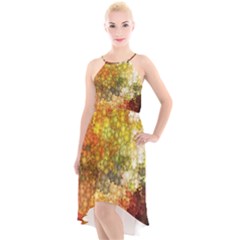 Autumn Kaleidoscope Art Pattern High-low Halter Chiffon Dress  by Wegoenart