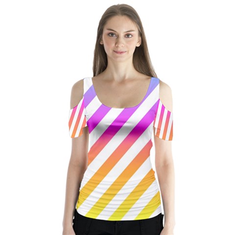 Abstract Lines Mockup Oblique Butterfly Sleeve Cutout Tee  by Wegoenart