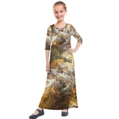 Fractal Background Color Colorful Kids  Quarter Sleeve Maxi Dress by Wegoenart