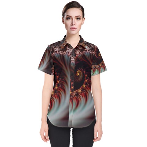 Digital Fractal Fractals Fantasy Women s Short Sleeve Shirt by Wegoenart