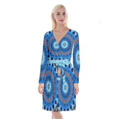 Rose Kaleidoscope Art Pattern Long Sleeve Velvet Front Wrap Dress by Wegoenart