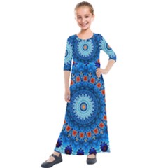 Rose Kaleidoscope Art Pattern Kids  Quarter Sleeve Maxi Dress