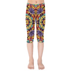 Flowers Kaleidoscope Art Pattern Kids  Capri Leggings  by Wegoenart