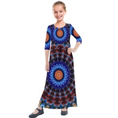 Rose Kaleidoscope Art Ornament Kids  Quarter Sleeve Maxi Dress by Wegoenart