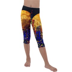 Skyline Frankfurt Abstract Moon Kids  Lightweight Velour Capri Leggings  by Wegoenart