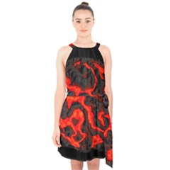 Lava Planet Space Universe Fire Halter Collar Waist Tie Chiffon Dress by Wegoenart