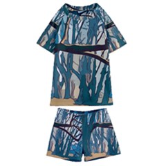 Forest Artwork Card Greeting Woods Kids  Swim Tee And Shorts Set by Wegoenart