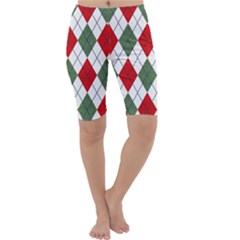 Red Green White Argyle Navy Cropped Leggings  by Wegoenart