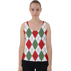 Red Green White Argyle Navy Velvet Tank Top by Wegoenart