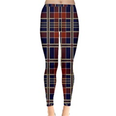 Plaid Tartan Scottish Navy Gold Inside Out Leggings by Wegoenart