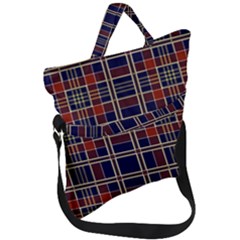 Plaid Tartan Scottish Navy Gold Fold Over Handle Tote Bag by Wegoenart