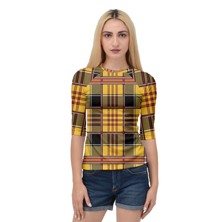 Plaid Tartan Scottish Yellow Red Quarter Sleeve Raglan Tee