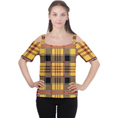 Plaid Tartan Scottish Yellow Red Cutout Shoulder Tee