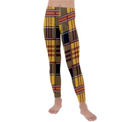 Plaid Tartan Scottish Yellow Red Kids  Lightweight Velour Leggings by Wegoenart