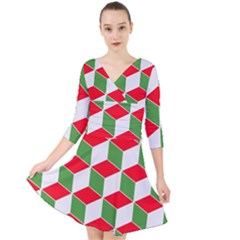 Christmas Abstract Background Quarter Sleeve Front Wrap Dress