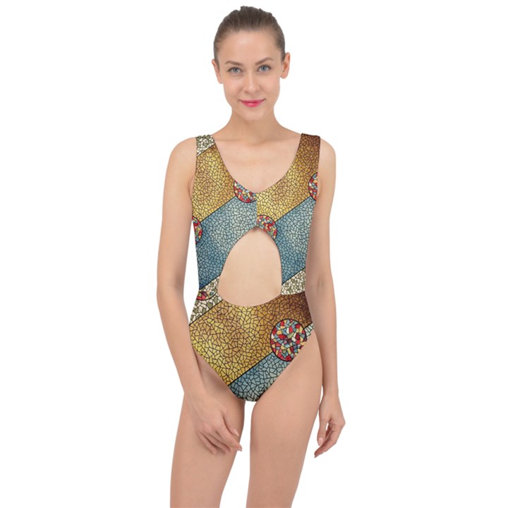 Background Cubism Circle Shape Center Cut Out Swimsuit