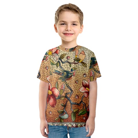 Flower Cubism Mosaic Vintage Kids  Sport Mesh Tee by Wegoenart