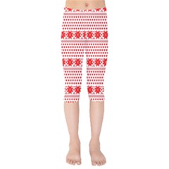 Fairisle Pattern Background Red Kids  Capri Leggings  by Wegoenart