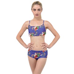 Christmas Vintage Santa Background Layered Top Bikini Set