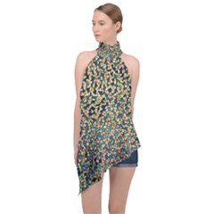 Background Cubism Mosaic Vintage Halter Asymmetric Satin Top