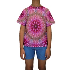 Flower Mandala Art Pink Abstract Kids  Short Sleeve Swimwear by Wegoenart