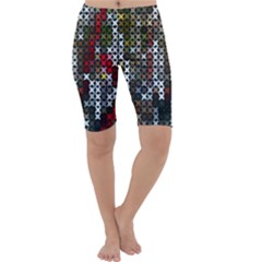 Christmas Cross Stitch Background Cropped Leggings  by Wegoenart