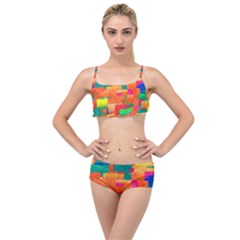 Pattern Texture Background Color Layered Top Bikini Set
