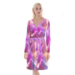 Background Art Abstract Watercolor Long Sleeve Velvet Front Wrap Dress