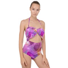 Background Art Abstract Watercolor Scallop Top Cut Out Swimsuit