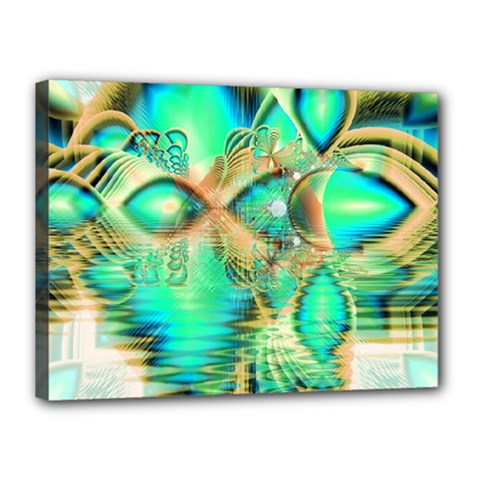 Golden Teal Peacock, Abstract Copper Crystal Canvas 16  X 12  (framed) by DianeClancy