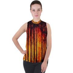 Forest Fire Forest Climate Change Mock Neck Chiffon Sleeveless Top