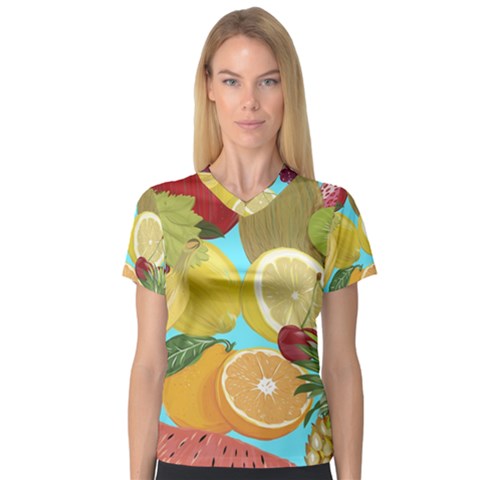 Fruit Picture Drawing Illustration V-neck Sport Mesh Tee by Wegoenart