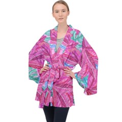 Leaves Tropical Reason Stamping Velvet Kimono Robe
