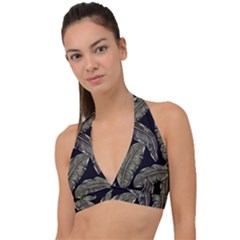 Jungle Leaves Tropical Pattern Halter Plunge Bikini Top by Wegoenart