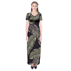 Jungle Leaves Tropical Pattern Short Sleeve Maxi Dress by Wegoenart